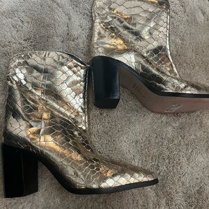SCHUTZ Metallic Gold Snakeskin Heeled Boots